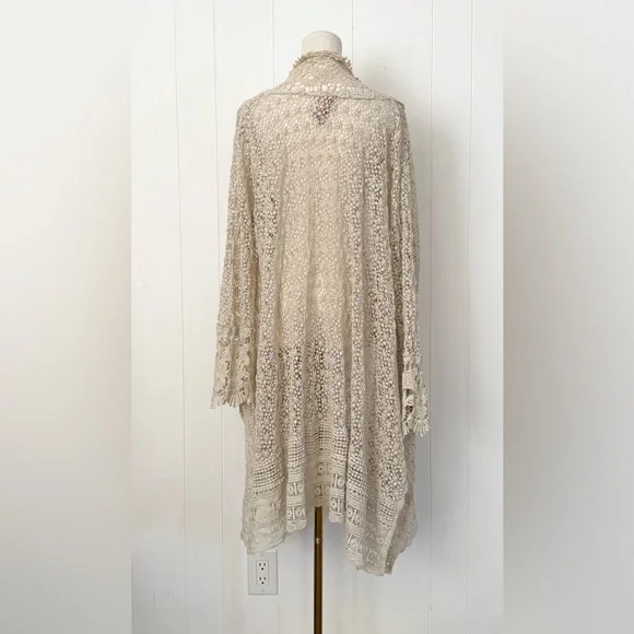 Johnny Was Lacy Crochet and Lace Open Kimono/Cardigan in Shell Large Boho - Picture 2 of 8